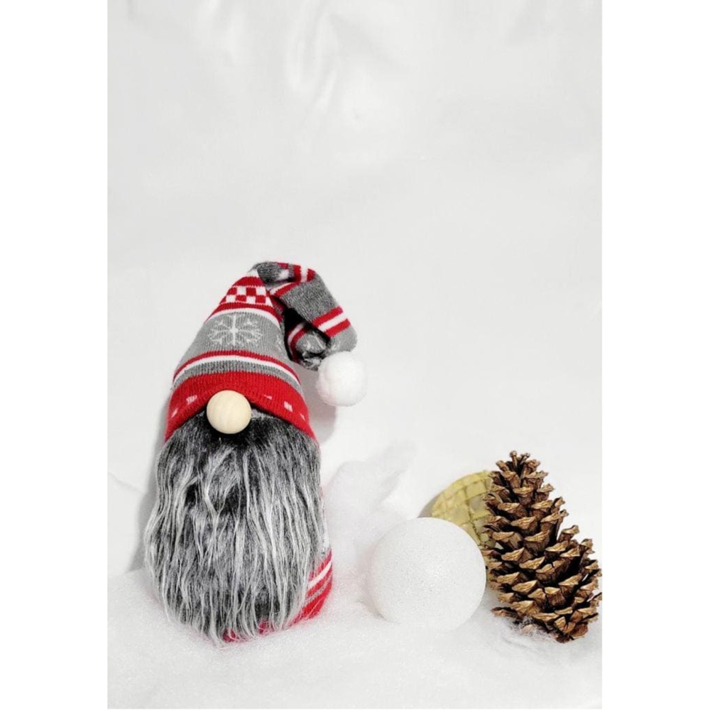 Christmas Gnome Decor Red Grey Hand Crafted